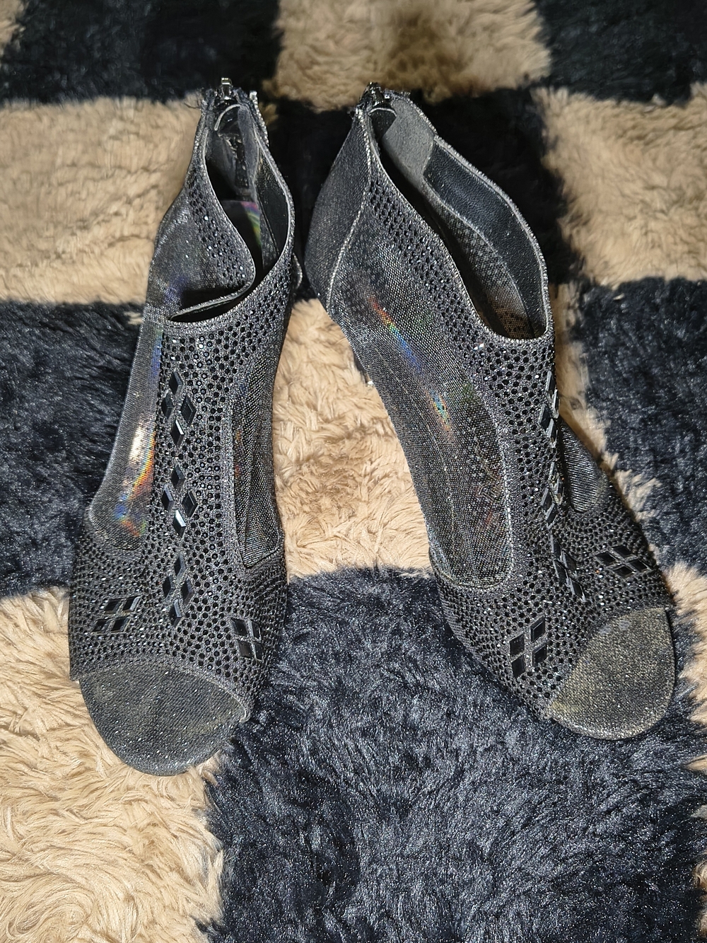 Valenti Franco Black Rhinestone Open-Toe Ankle Booties
